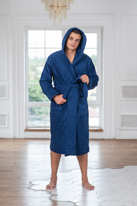 Мужские махровые халаты с вышивкой С капюшоном серии Comfort